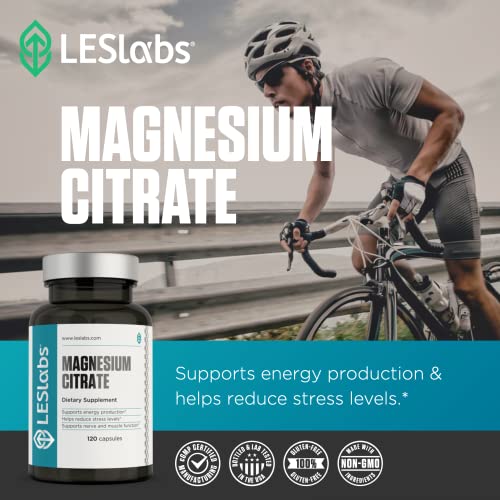 LES Labs Magnesium Citrate – Stress Relief, Restful Sleep, Heart Health, Metabolism, Nerve & Muscle Function – 750mg – Non-GMO Supplement – 120 Capsules